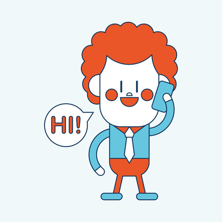 Character illustration design. Businessman using cell phone cartoonのイラスト素材