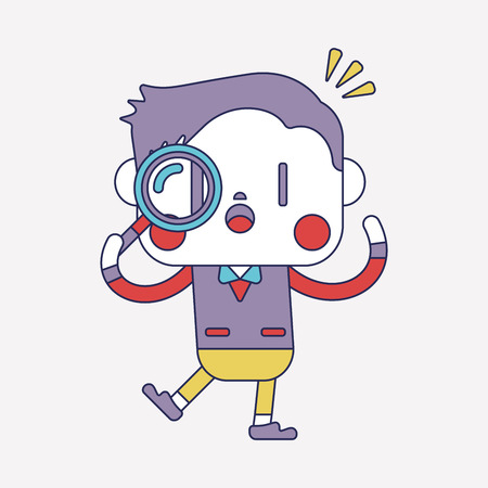 Character illustration design. Businessman using magnifying glass cartoonのイラスト素材