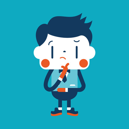 Character illustration design. Businessman thinking cartoonのイラスト素材