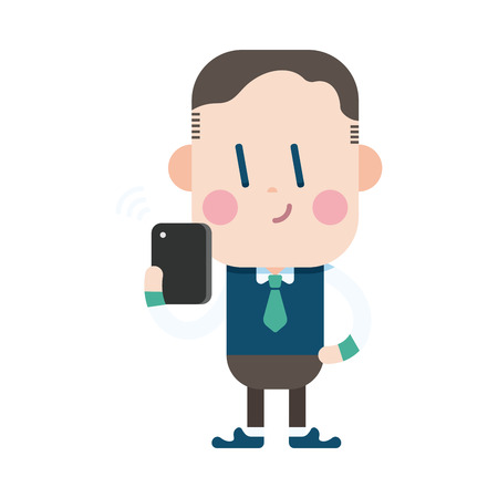 Character illustration design. Businessman using cell phone cartoonのイラスト素材