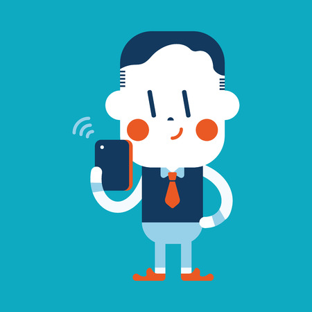 Character illustration design. Businessman using cell phone cartoonのイラスト素材