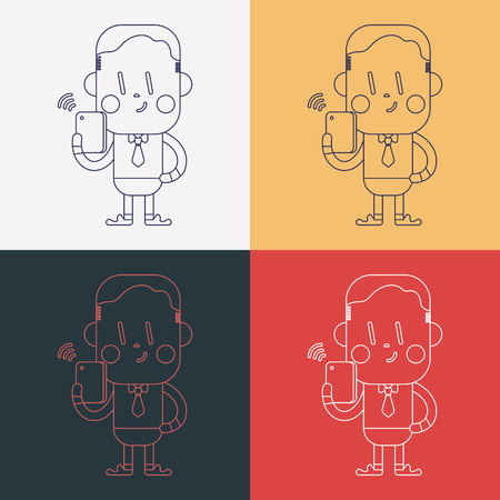 Character illustration design. Businessman using cell phone cartoonのイラスト素材
