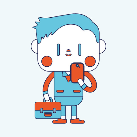 Character illustration design. Businessman using cell phone cartoonのイラスト素材