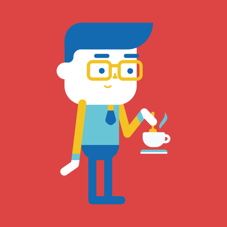 Character illustration design. Businessman drinking coffee cartoonのイラスト素材