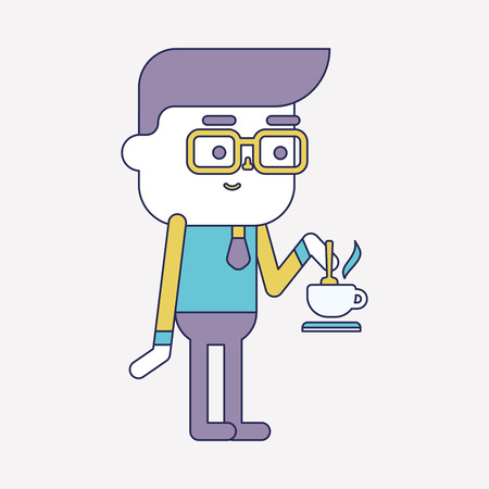 Character illustration design. Businessman drinking coffee cartoon,epsのイラスト素材