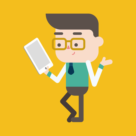 Character illustration design. Businessman using tablet computer cartoon,epsのイラスト素材