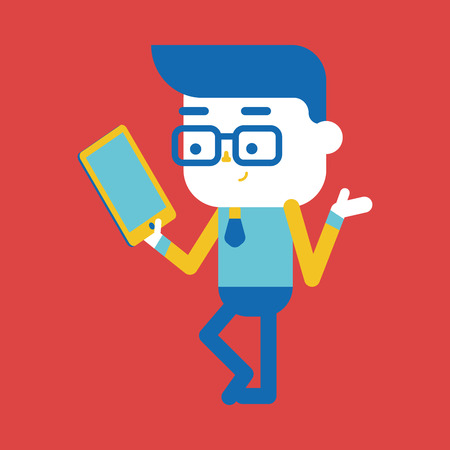 Character illustration design. Businessman using tablet computer cartoon,epsのイラスト素材