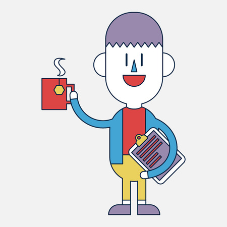 Character illustration design. Businessman drinking coffee cartoon,epsのイラスト素材