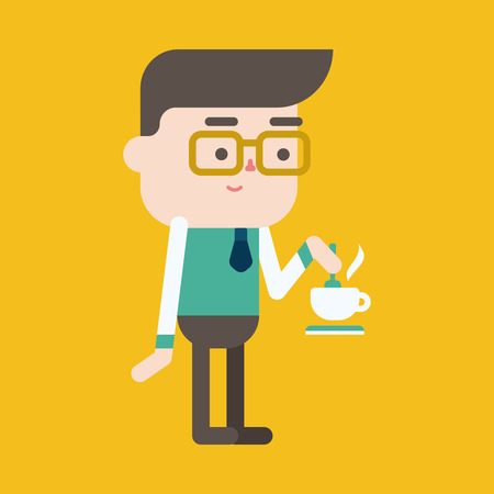 Character illustration design. Businessman drinking coffee cartoon,epsのイラスト素材