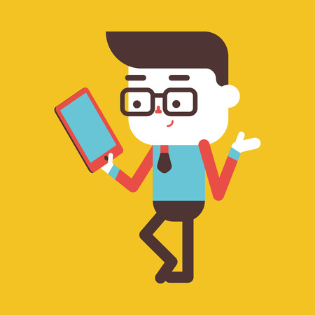 Character illustration design. Businessman using tablet computer cartoon,epsのイラスト素材
