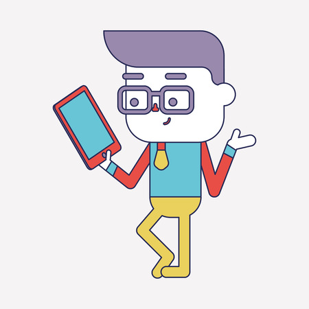Character illustration design. Businessman using tablet computer cartoon,epsのイラスト素材