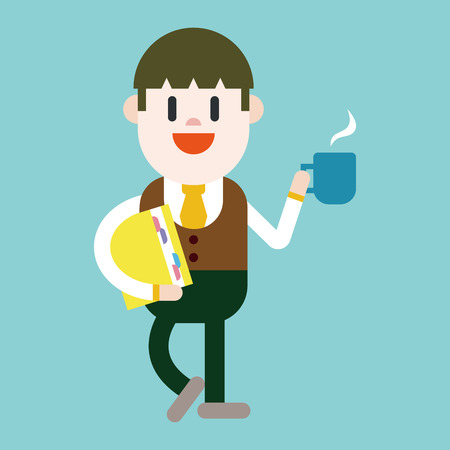 Character illustration design. Businessman drinking coffee cartoonのイラスト素材