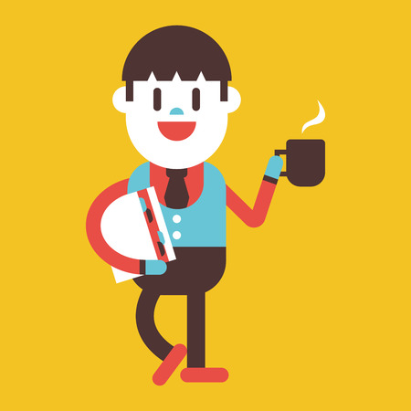 Character illustration design. Businessman drinking coffee cartoonのイラスト素材