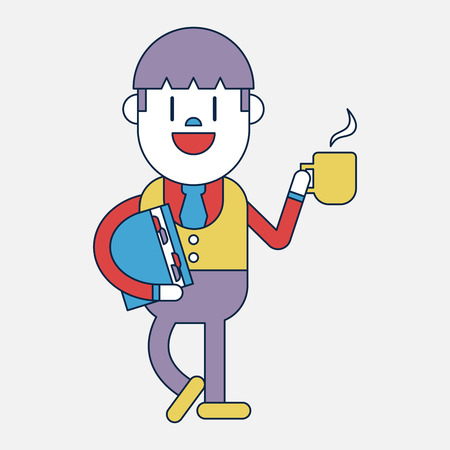 Character illustration design. Businessman drinking coffee cartoonのイラスト素材