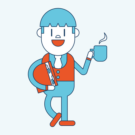 Character illustration design. Businessman drinking coffee cartoonのイラスト素材