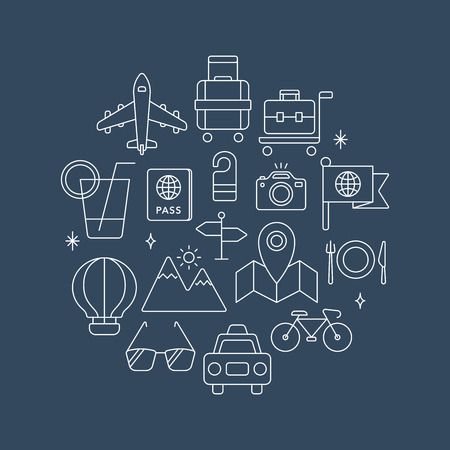 Travel line icon circle setのイラスト素材