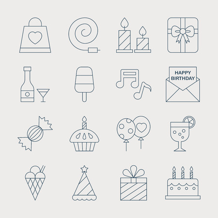 Birthday line icon setのイラスト素材