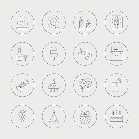 Birthday line icon setのイラスト素材