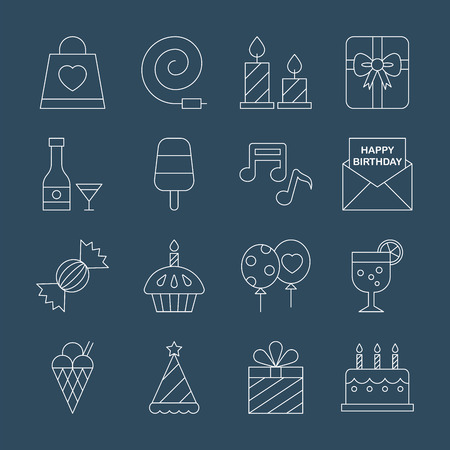 Birthday line icon setのイラスト素材