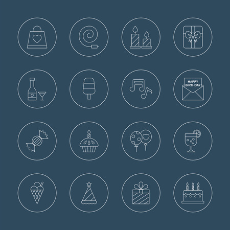 Birthday line icon setのイラスト素材