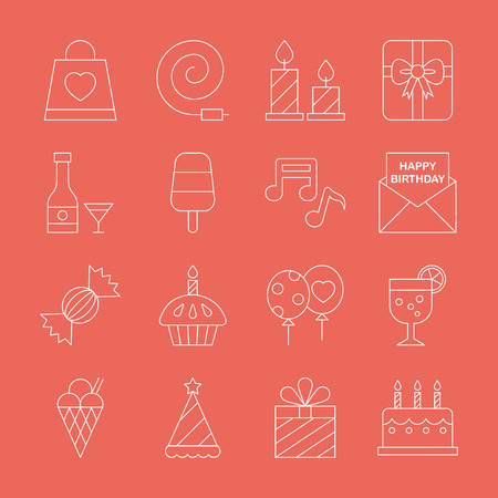 Birthday line icon setのイラスト素材