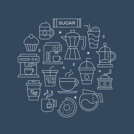 Coffee line icon circle setのイラスト素材