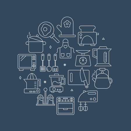 Kitchen line icon circle setのイラスト素材