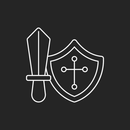 Sword and shield line iconのイラスト素材