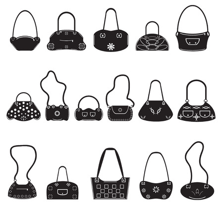 Black vector icons female bags. Original handbags.のイラスト素材