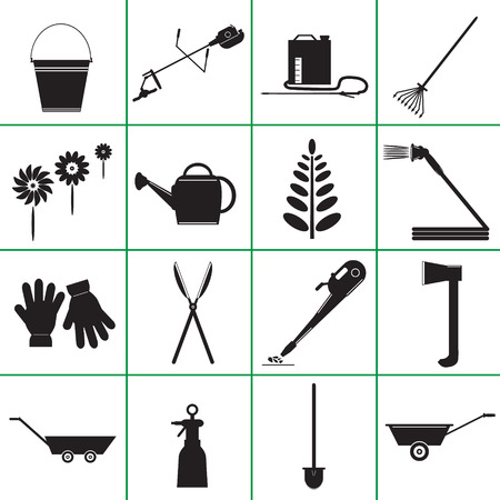 Vector illustration set  silhouettes  objects of garden tools and accessories.のイラスト素材