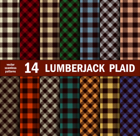 Set of Lumberjack Plaids Seamless Patterns in 14 Colours. Vector illustration