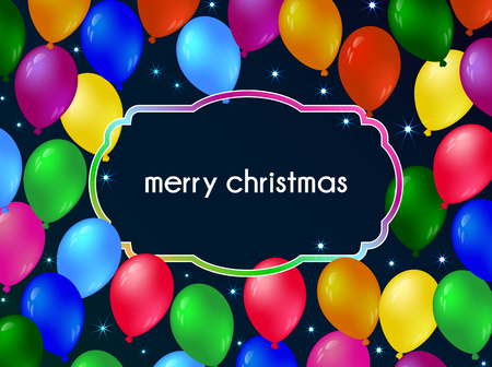 Multicolored balloons on the greeting card for Christmas and holidays. Vector illustration.のイラスト素材