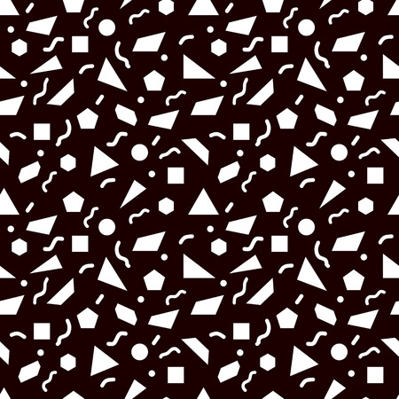 Memphis style seamless pattern on black background. Fashion 80-90s. Geometric seamless pattern different shapes  white color style. Vector Illustrationのイラスト素材