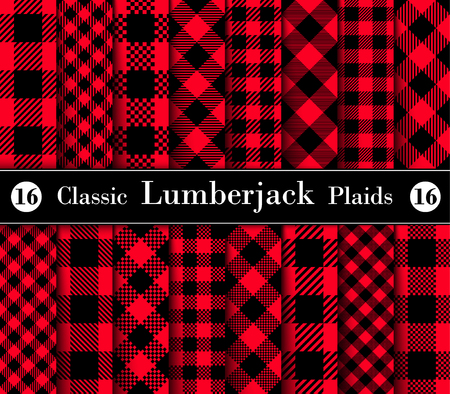 Classic Set Lumberjack Plaid Pattern in Red and Black. Template for Clothing Fabrics. Seamless Vector Pattern. のイラスト素材