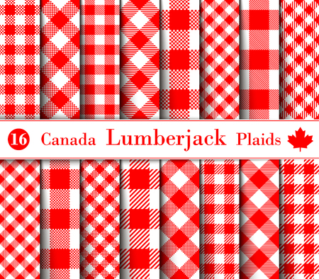 Set Lumberjack Plaid Pattern in the red and white color of Canadian Symbols. Template for Clothing Fabrics. Seamless Vector Pattern. のイラスト素材