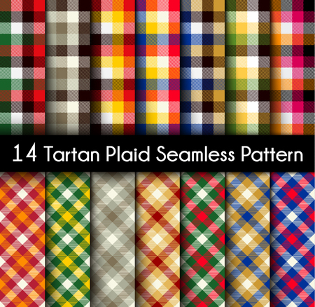 Set Tartan Seamless Pattern. Seamless Tartan Tiles. Trendy Colors Vector Illustration for Wallpapers. のイラスト素材