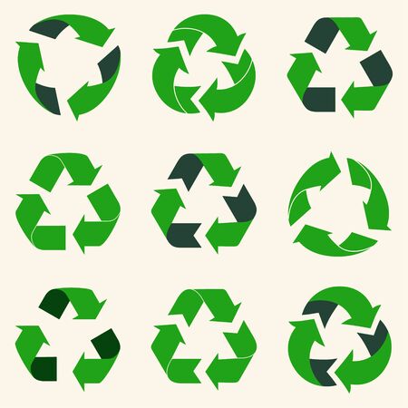 Recycle reuse arrows  set - ecology icons collection. Illustration of reuse and recycling, recycle arrow. Vector ecology icons set.のイラスト素材