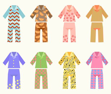 Vector Set Of Pajamas With Colorful And Interesting Printsのイラスト素材