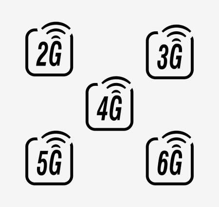 2G, 3G, 4G, 5G & 6G Vector Iconsのイラスト素材