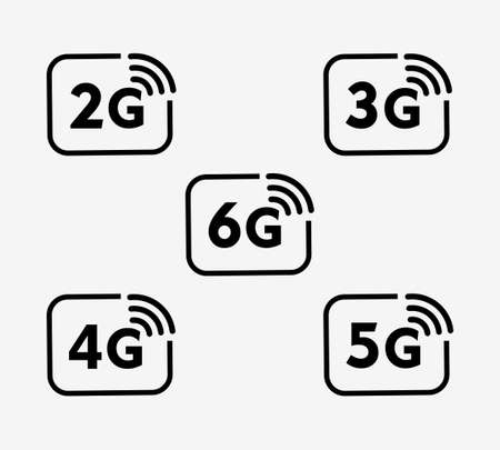 2G, 3G, 4G, 5G & 6G Vector Iconsのイラスト素材