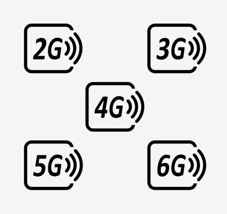 2G, 3G, 4G, 5G & 6G Vector Iconsのイラスト素材