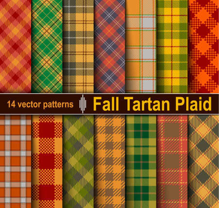 Set Tartan Seamless Pattern Background. Fall color panel Plaid, Tartan Flannel Shirt Patterns. Autumn Trendy Tiles Vector Illustration for Wallpapers.のイラスト素材