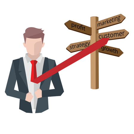 Successful businessman, business situations concept. Working in office, desire to succeed, teamwork and management. Flat vector cartoon illustration isolated on white backgroundのイラスト素材