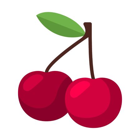 Red cherry with leaf isolated on white background. Vector illustrationのイラスト素材