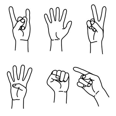 Various gestures of human hands set icons in line style isolated on a white background. Vector illustration.の写真素材