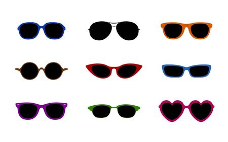 Set of real colorful style cute glasses. Party summer beach sunglasses icons isolated on white background. Vectorのイラスト素材