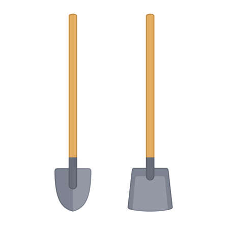 Shovels isolated on white background. Work tool for outdoor activities, digging, gardening. Construction equipment. Vector illustrationのイラスト素材