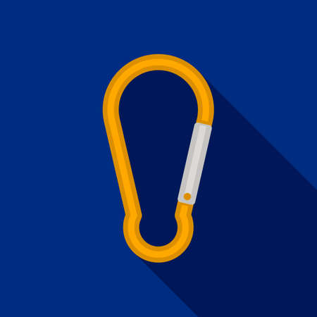 Carabiner icon on blue background with long shadow. Vector illustration