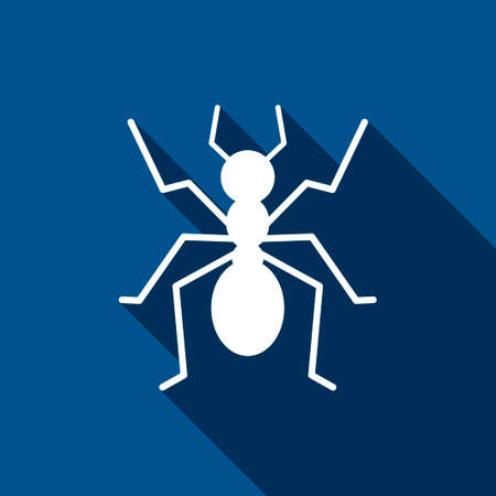 Ant icon on blue background with long shadow. Vector illustrationのイラスト素材