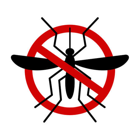 Mosquito warning prohibited sign. Stop and control mosquito. Anti mosquitoes, insect control vector symbol. Vector illustrationのイラスト素材
